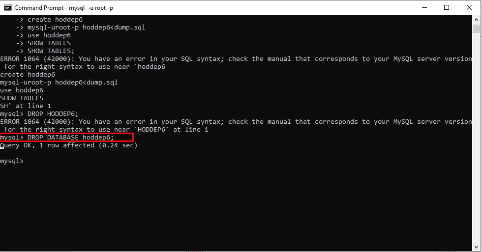 Command to Drop and Recreate the MySQL Database in CMD